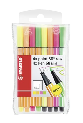 Image of STABILO Premium Felt Tip Pen & Fineliner Pen 68 & point 88 Mini - Assorted Neon Colors
