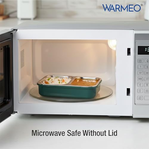 Image of WARMEO BENTO Microwave-Safe Stainless Steel Lunchbox with 2 compartments,bpa Free,Perfect for Office, School, Travelling,750ml-Green