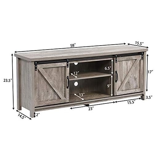 Catrimown Farmhouse TV Stand for 65 Inch TV, Grey TV Stand with Sliding