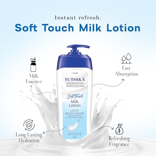 Image of Yuthika Naturals Body Milk Soft Touch Body Lotion 500ml | Long-Lasting Hydration for Dry to Very Dry Skin | Lightweight, Non-Greasy Moisturizer for Men & Women | Smooth & Healthy Looking Skin