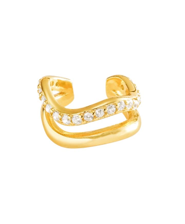 Brandlinger ® Ear Cuff Silber 925 (1 Stück). Ohrklemme geschwungen. Schmuck Damen vergoldet mit 18 Karat (Silber und Gold) für Frauen und Mädchen. Durchmesser Ear Cuff 12mm.