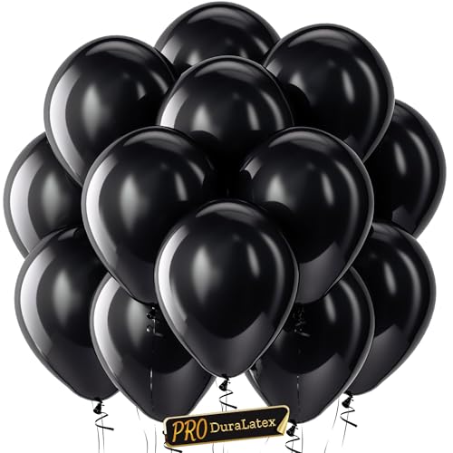 Image of Pro Duralatex Black Extra-Thick Balloons 100 Pack 12 inch | Black Balloons for Long-Lasting Professional Party Decorations, Large New Year Birthday Graduation Wedding Anniversary
