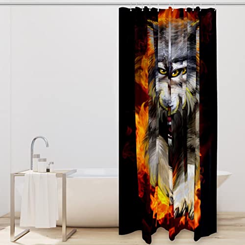 Rideau de douche Anger Wolf loup en feu pour dynamiser votre salle de bain