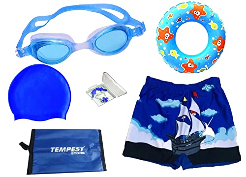 Image of Tempest Boy Swimming Kit with 1 Swimming Shorts | Costume | Trunk Swimming 1 Anti Fog Swimming Goggles 1 Silicone Swimming Cap 1 Nose Clip 2 Ear Plugs