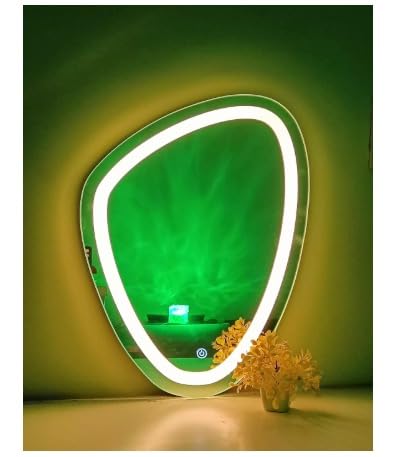 Image of HD Glass Led Light Glass Mirror for Wall, Bathroom, Bedroom, Living Room, Makeup Room, 3 in 1 Color Light Wall Mirror (18x24 Inch), Warm, White & Natural