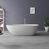 LIVIZA 60" Bathroom Freestanding Bathtub, Solid Surface Bath Tub Made by Stone Resin, White Contempo