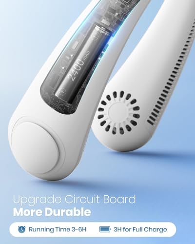 Image of Portable Neck Fan, Rechargeable, 3 Speed Settings, 62mm Airflow, Adjustable Design, White