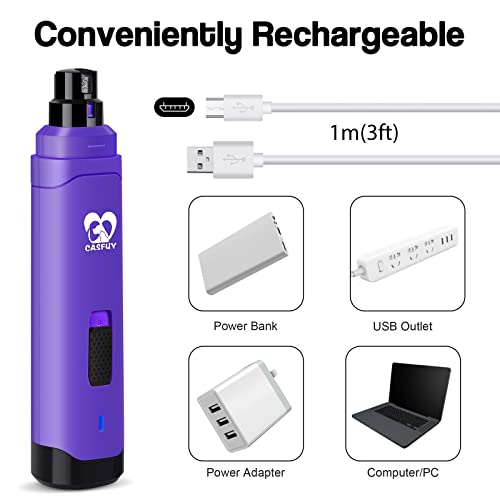 Casfuy Dog Nail Grinder Upgraded - Professional 2-Speed Electric Rechargeable Pet Nail Trimmer Painless Paws Grooming & Smoothing for Small Medium Large Dogs & Cats (Purple)