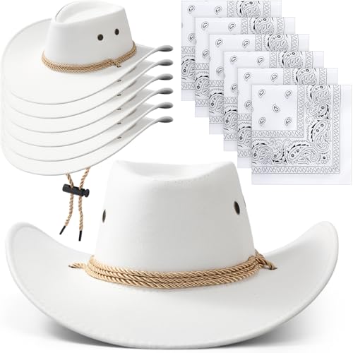 Image of Zhanmai 12 Pcs Cowboy Hat and Bandana Cowboy Cowgirl Hats Bulk Western Party Costume Halloween Accessory