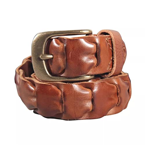 Men's Top Cowhide Design Personality Braided Cowhide Brass Pin Buckle Metal Belts for Men(D,120cm 36to37 Inch)
