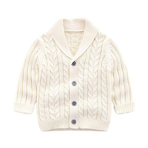 Baby Boys Girls Cardigan Crochet Sweater V-Neck Toddler Boys Knit Button up Knitted Pattern Pullover Sweatshirt Spring White