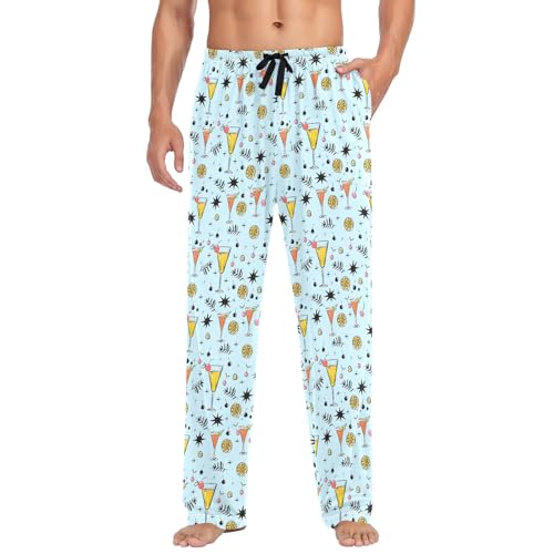 Mens Cotton Pajama Pants Sleep Lounge Pj Bottoms Sleepwear with Pockets Drawstring S Hand Drawn Juice