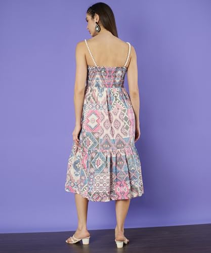 Image of COTLAND Fashions Breathable Cotton Printed A-Line Midi Dress for Women