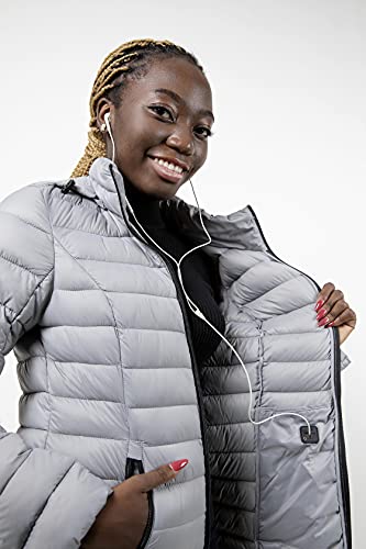 Tsafe Puffer Jacket Women Packable Water Repellent Detachable Hood Media Port (Grey, Xl) #TOP2