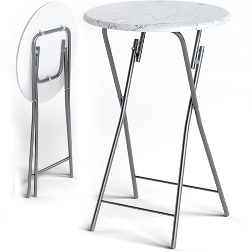 CASARIA® 2X Mesas de Bar Altas Plegables 110x60cm Mesitas Bistro Tablero Redondo MDF Aspecto Mármol Eventos Fiesta