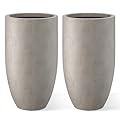 Kante 24 Inch Tall Round Concrete Planter, 2 Pack Large Indoor Outdoor Plant Pots with Drainage Hole and Rubber Plug, Modern Decorative Garden Pots for Home Patio Porch, Weathered Concrete