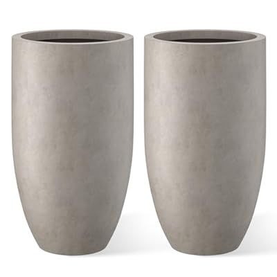 Kante 24 Inch Tall Round Concrete Planter, 2 Pack Large Indoor Outdoor Plant Pots with Drainage Hole and Rubber Plug, Modern Decorative Garden Pots for Home Patio Porch, Weathered Concrete