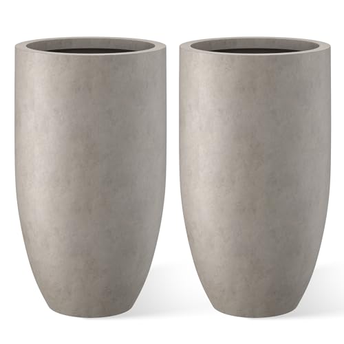 Kante 24" Tall Round Concrete Planter, 2 Pack Large Oval Plant Pots with Drainage Hole & Rubber Plug, Lightweight Weathered Concrete for Home Decor, Symmetrical Gift for Living Room Patio by Kante - Used condition - US$197.34