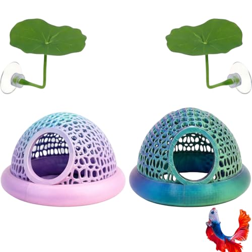 4 PCS Betta Hammock and Fish Accessories Complete Aquarium Decor Set with Two Betta Fish Hammocks and Two Resting Leaves Provides Stress-Free Habitat and Breeding Support for Small Fish Species