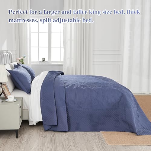 Image of ENJOHOS Navy Blue 138x122 Extra Wide Oversized King Quilts - California King Bedspread, Reversible Summer Soft Microfiber Bed Coverlet Super King Bedding (1 Cal King Quilt, 2 Pillow Shams)