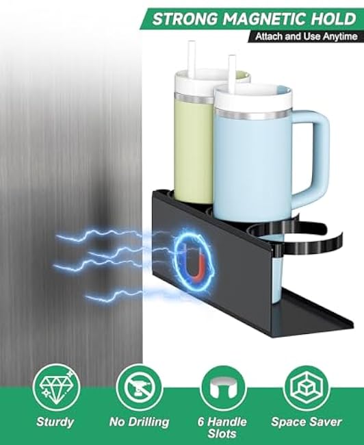 Magnetic Stanley Cup Holder for Refrigerator 2 Pack, Water Bottle Organizer for Stanley 20/30/40oz Tumbler Holder with Lid Organizer for Stanley Cup Accessories or Kitchen Fridge Cabinet, Gifts Ideal