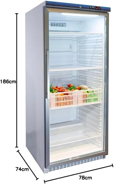 MBH- Frigorifero espositore verticale INOX con porta in vetro. Frigorifero espositore refrigerato 600 litri in acciaio inox. Vetrine frigo bibite per bar ristorante.