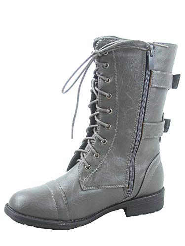 TOP Moda Pack 72 Womens Military Lace Up Buckle Combat Boots (Gray, 8.5)3