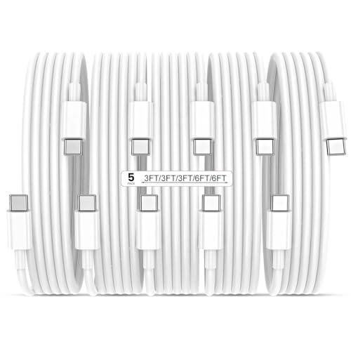 USB C to USB C 60W Fast Charging Cable 5-Pack [3ft+3ft+3ft+6ft+6ft] White