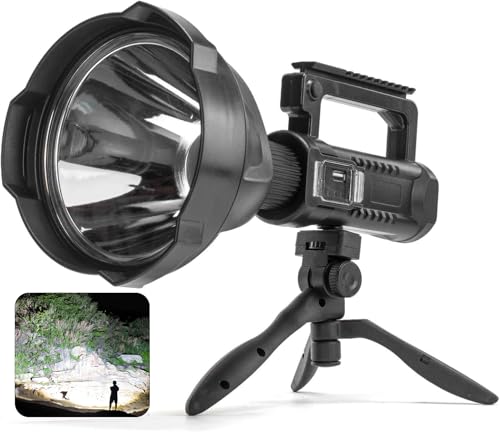 ALSTU Foco recargable, 99.000 lúmenes, linterna LED de mano superbrillante, luz de punto al aire libre para navegación, camping