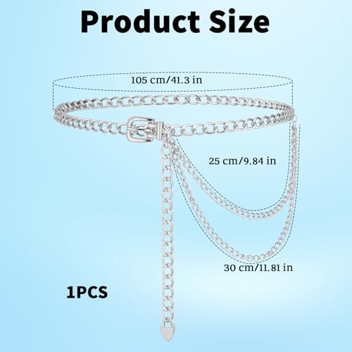 Punk Waist Chain Silver Metal Belt, Fashion Multilayer Chain Belts Adjustable Metal Body Waist Link Belts Elegant Jewelry Accessories Body Decorate for Dresses Jeans Skirts Trouser4