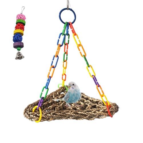 Image of Bird Seagrass Mat Conure Hammock,Parrot Swing Toys Small Triangle Seagrass Woven Birds Net Climbing Chewing Bird Cage Accessories for Parrot Budgies Lovebird Canary Cockatiel Finch Cockatoos