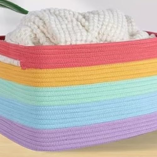 Cesta tejida de cuerda de algodón arcoíris multiusos para el hogar 4