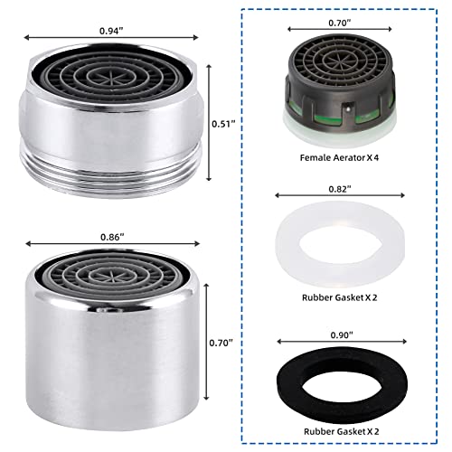 Hibbent 4 Pack Faucet Aerator, Solid Brass Kitchen Sink Faucet Aerator Shell And Built-In Filter, 2 Pack 15/16 Male Thread With 2 Pack 55/64 Female Thread Bathroom Aerator Faucet Filter, Chrome Finish #TOP5