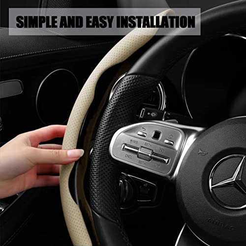 Image of AutoBizarre Car Anti Skid Non Slip Beige Leather Steering Wheel Grip Covers Decoration Universal for All Cars - Set of 2 pcs