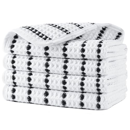 Image of POLYTE 430 GSM Microfiber Lint Free Washcloth Face Towel, 13 x 13 in, 4 Pack (Waffle Weave)