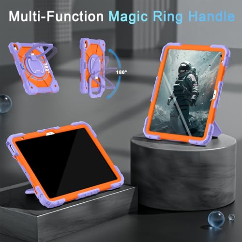 Image of Auizotl Case for iPad (A16) 11th /10th Generation 2025 /2022,10th Gen iPad Case with Screen Protector 360 Rotating Stand,Heavy Duty Shockproof Cover for i Pad 11.0 /10.9,Purple Orange