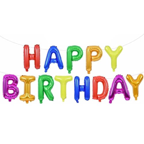 DECK INN Self Inflating Happy Birthday Balloon Banner 16 Inch Foil Letters for Decoration, Inflatable Party and Event Decor for Kids and Adults, Reusable, Eco-friendly Material- ASSORTED