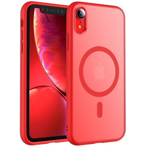 TOCOL für iPhone XR Hülle für Magsafe Stoßfest Anti-Fingerabdruck Kratzfest Transluzente Rückseite rutschfest Matt Magnetisch Handyhülle für iPhone XR Case Rot