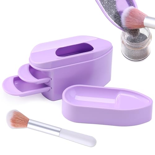 Furtherpretty 2 in 1 Dip Powder Recycling Tray System Nail Dip Powder Storage Tray with Cleaning Brush Container for Glitter Sequins Caviar Beads Manicure Tool Kit for Home & Salon (Purple)