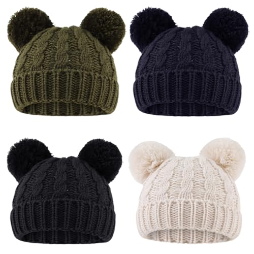 Image of Yuoahcn Baby Girl Beanie Winter Baby Boy Hat with Pom pom Warm Infant Knitted Hats Toddler Kid Beanies