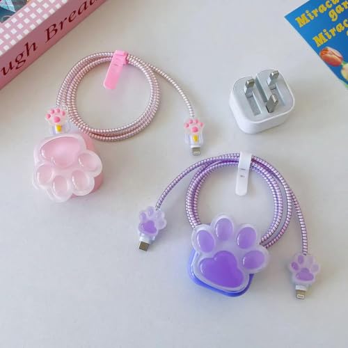 Image of Compatible with iPhone Cute Cat Charger Case Cover | Cartoon Character Silicone Charger Case Cover for 18-20W 360 Degree Full Protection Cover (Pink Claw NEW)
