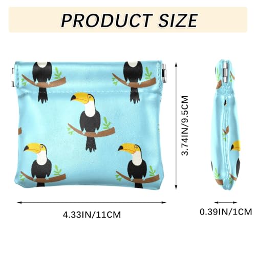 Cartoon Toucans Branches Coin Purse Leather Pouch Change Purse, Squeeze Coin Pouch for Cards, Keys & Lipsticks, Unisex3