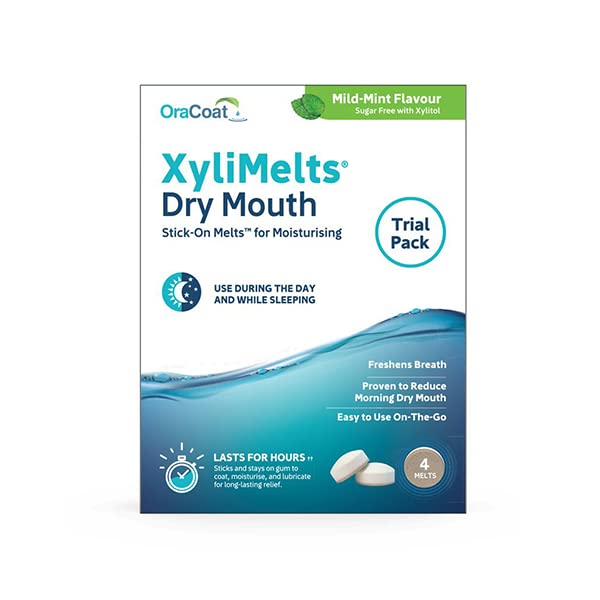XyliMelts Mild Mint Dry Mouth Relief Xylitol Oral Adhering Tablets for Day or Night Use Long-Lasting Dry Mouth Relief & Saliva Support (5 Discs - Trial Pack)