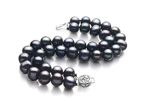 Black 8-9mm Double Strand A Quality Freshwater Sterling Silver Cultured Pearl Bracelet For Women2