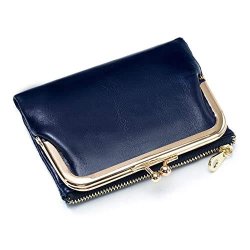 Mudono Women's Small Wallet for Women Retro Leather Credit Card Case Biford Change Wallet with Card Slots and Zipper Pocket