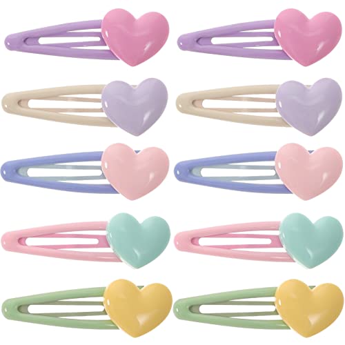 KALLORY 10pcs Heart Hair Clips Hair Pins Cute Colorful Glaze for Girls Women Party Wedding