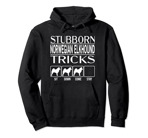Stubborn Dog Tricks, dog gift idea, Funny Norwegian Elkhound Pullover Hoodie, Black