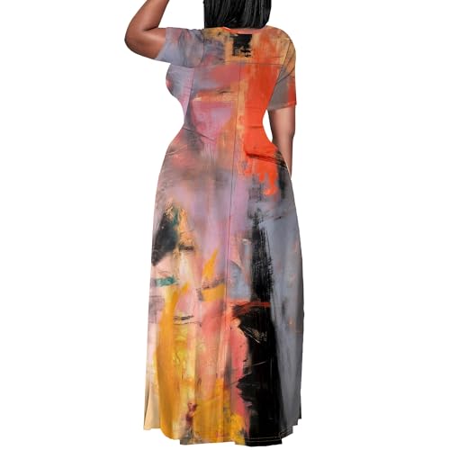Image of PinkPatty Plus Size Dress for Women Casual Crew Neck Short Sleeve Maxi Dress Oversized Summer Beach Dresses with Pockets
