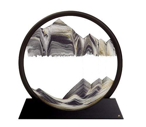 THE WHITE SHOP Moving Sand Art Picture Round Glass 3D Deep Sea Sandscape in Motion Display Flowing Sand Frame Relaxing Desktop Home Office Work Decor (Black, 12")