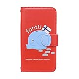 スマ通 iPhone14 対応 ケース 手帳 タイプ スマホ カバー カードスロット＆ミラー 北欧 fantti ファンティ 象 カラフル キャラクター スタンド機能 ストラップホール マグネット カッコいい iPhone 14 (H_レッド) fantti-001